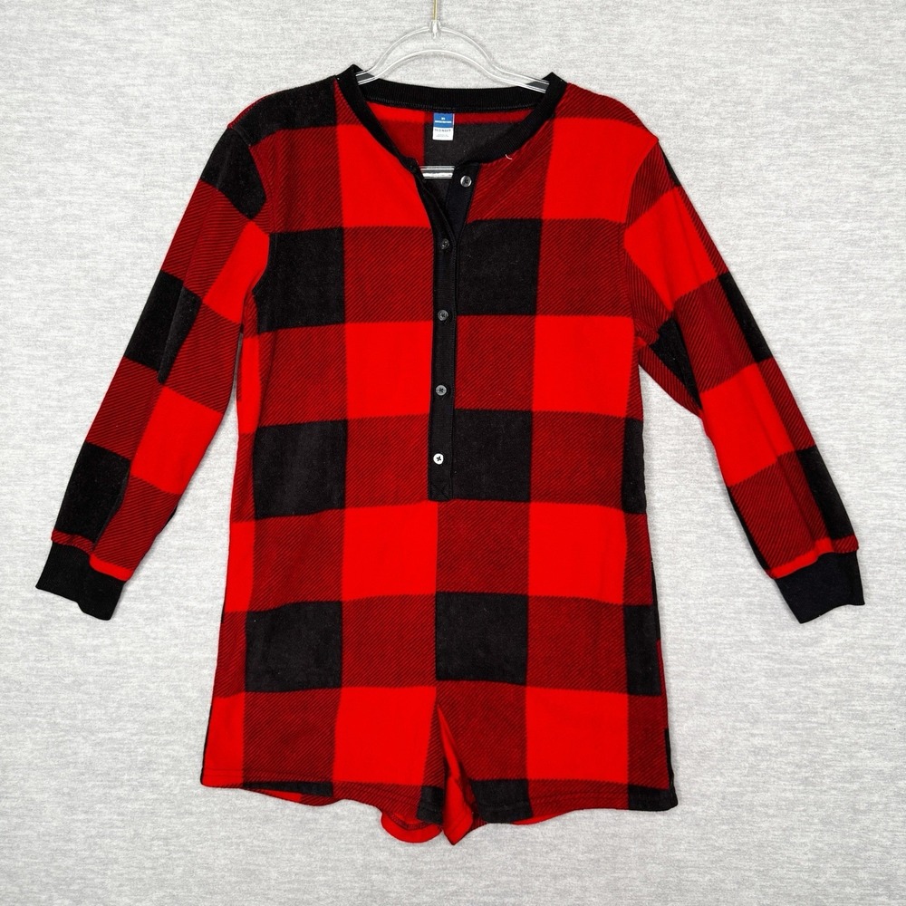 Old Navy Womens One Piece Romper Shorts Pjs Size XS Black Red Buffalo Plaid‎